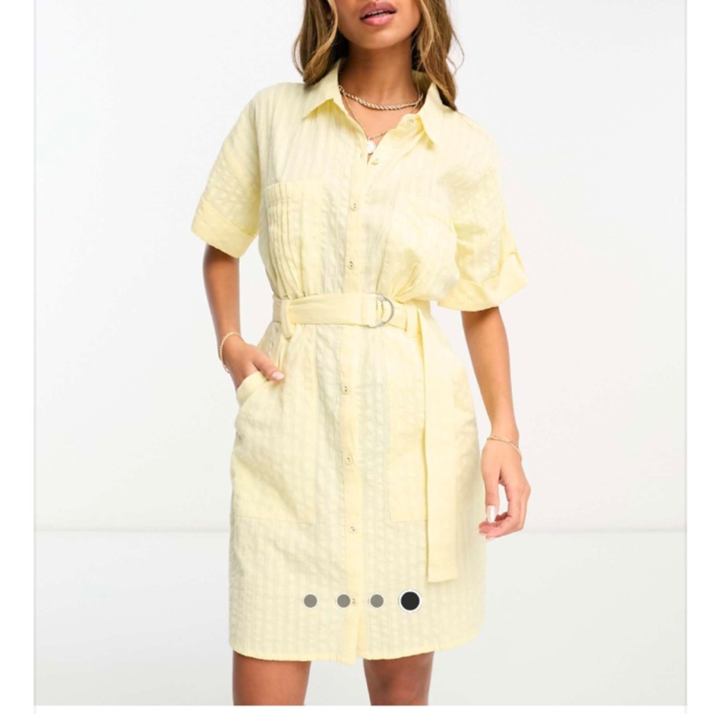 ASOS Yellow Mini Shirt Dress with Cuffed Sleeves and Polo Collar